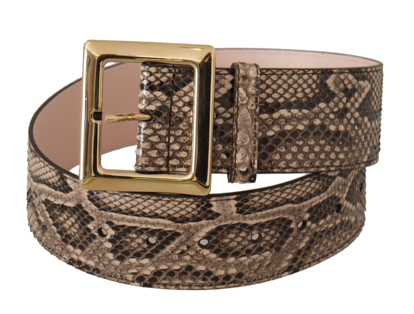 Dolce & Gabbana Beige Exotic Leather Wide Gold Metal Buckle Women's Belt