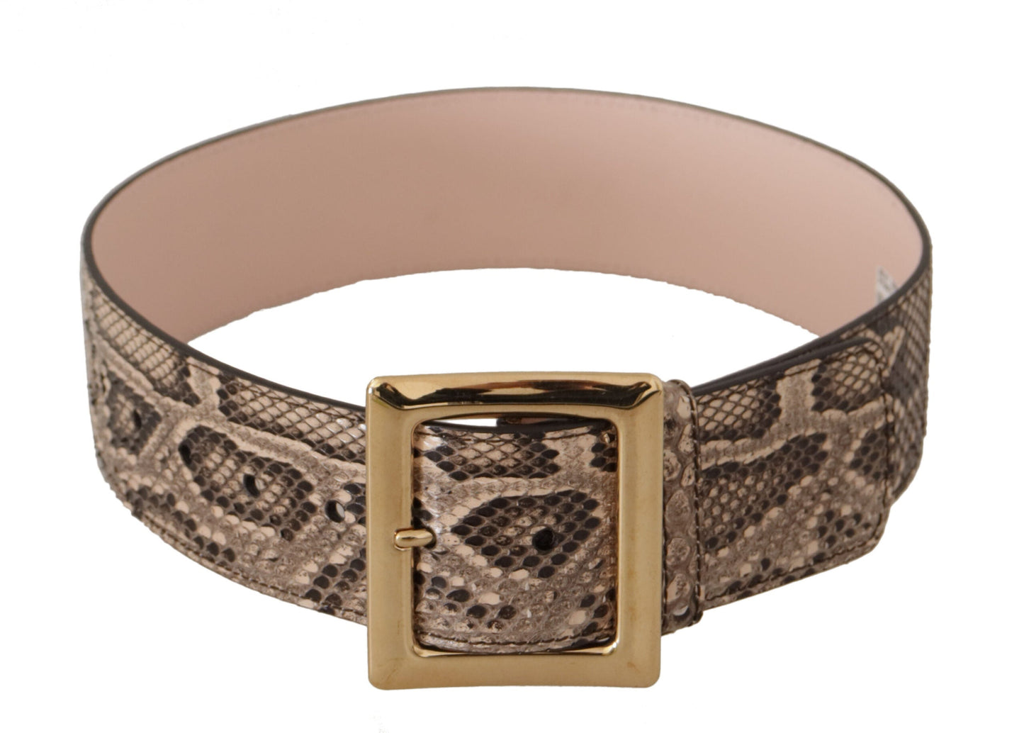 Dolce & Gabbana Beige Exotic Leather Wide Gold Metal Buckle Women's Belt
