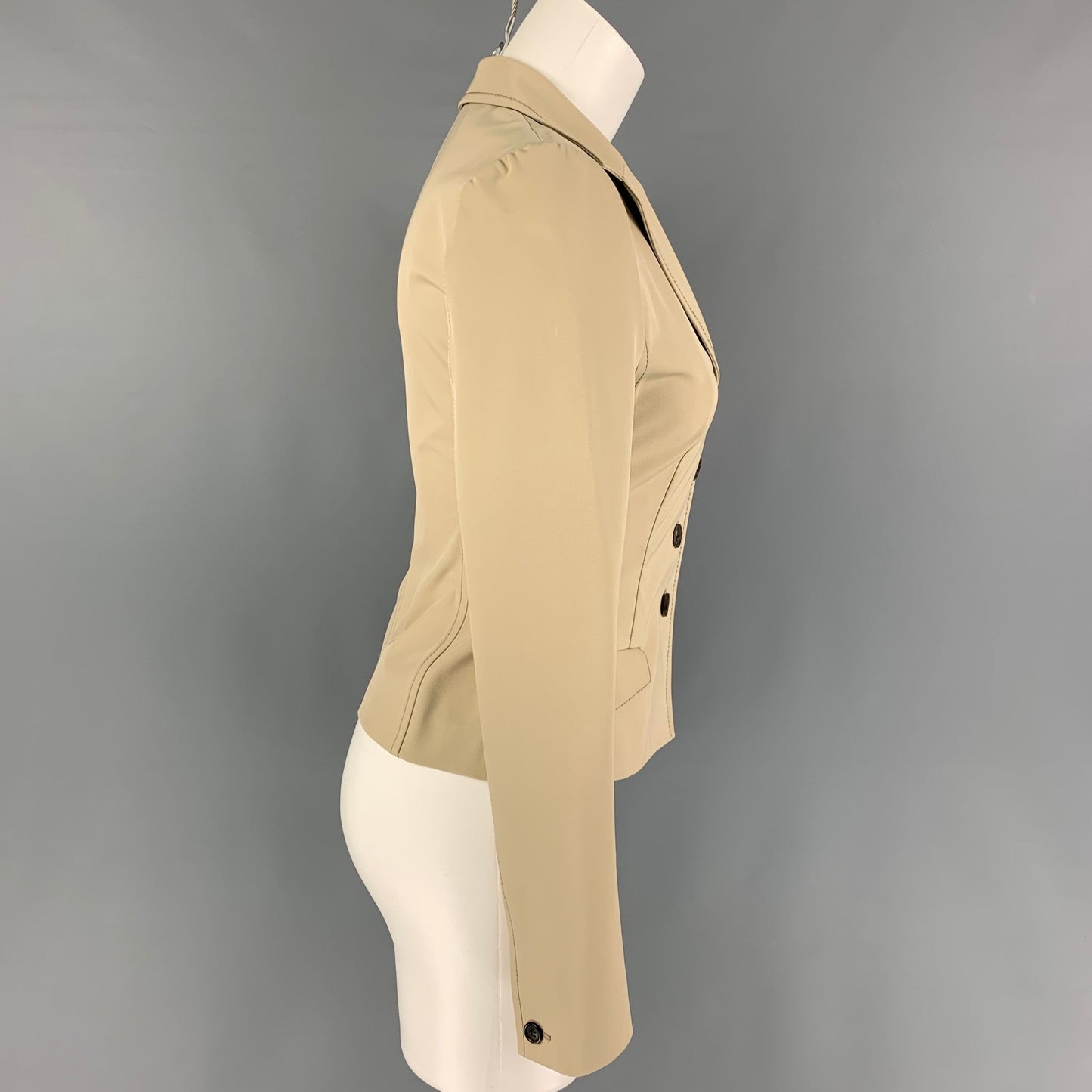 PRADA Size 4 Beige Polyester Contrast Stitch Jacket