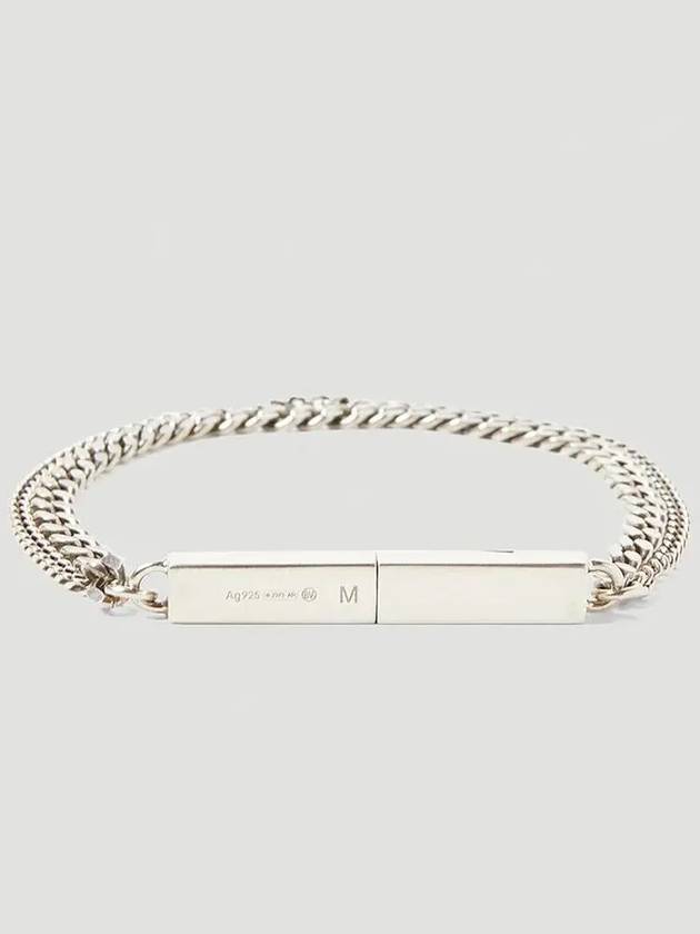 Bottega Veneta Engraved Logo Double Chain Bracelet Silver
