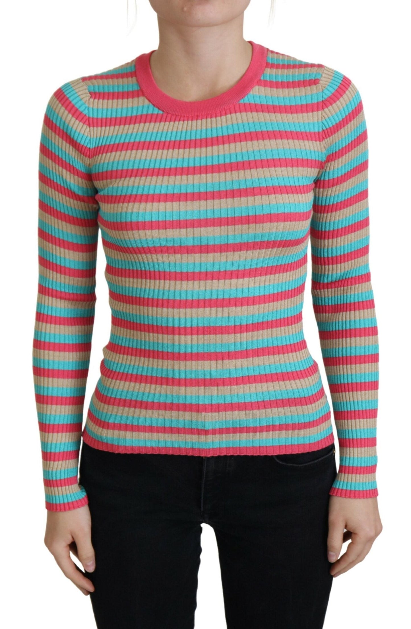 Dolce & Gabbana Multicolor Crewneck Pullover Silk Women's Sweater