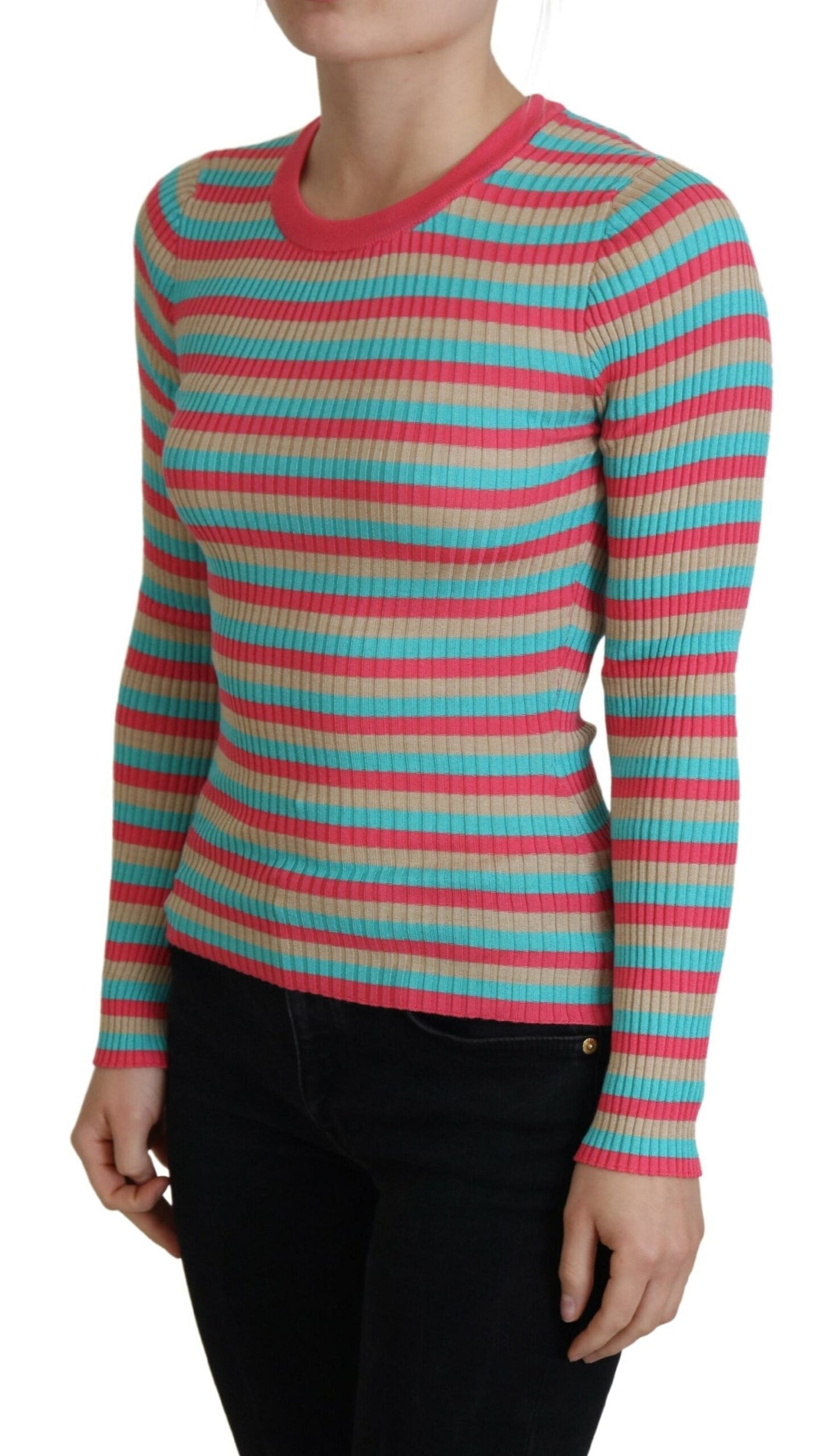 Dolce & Gabbana Multicolor Crewneck Pullover Silk Women's Sweater
