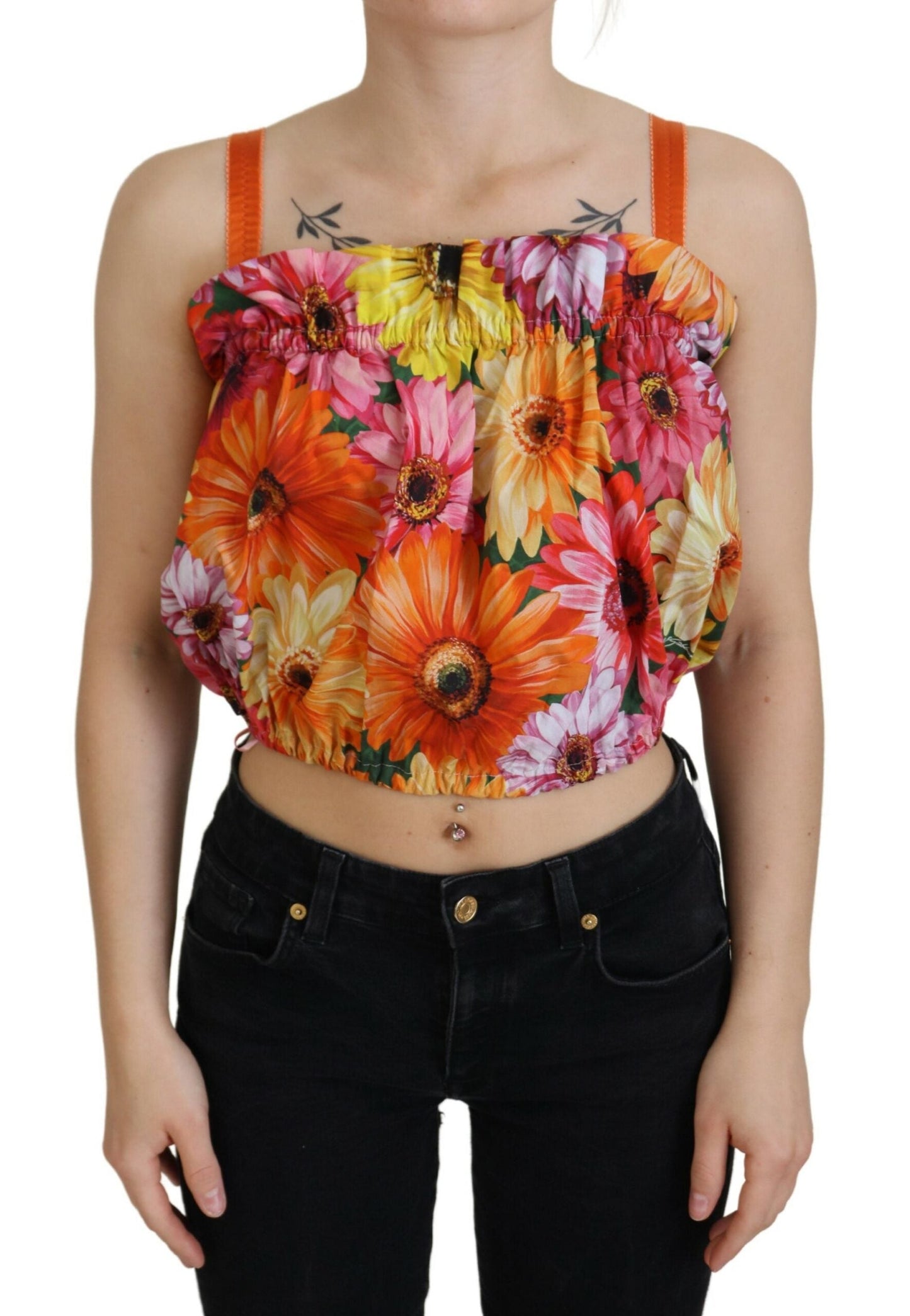 Dolce & Gabbana Blouse Cropped Floral Cotton Tank Women's Top
