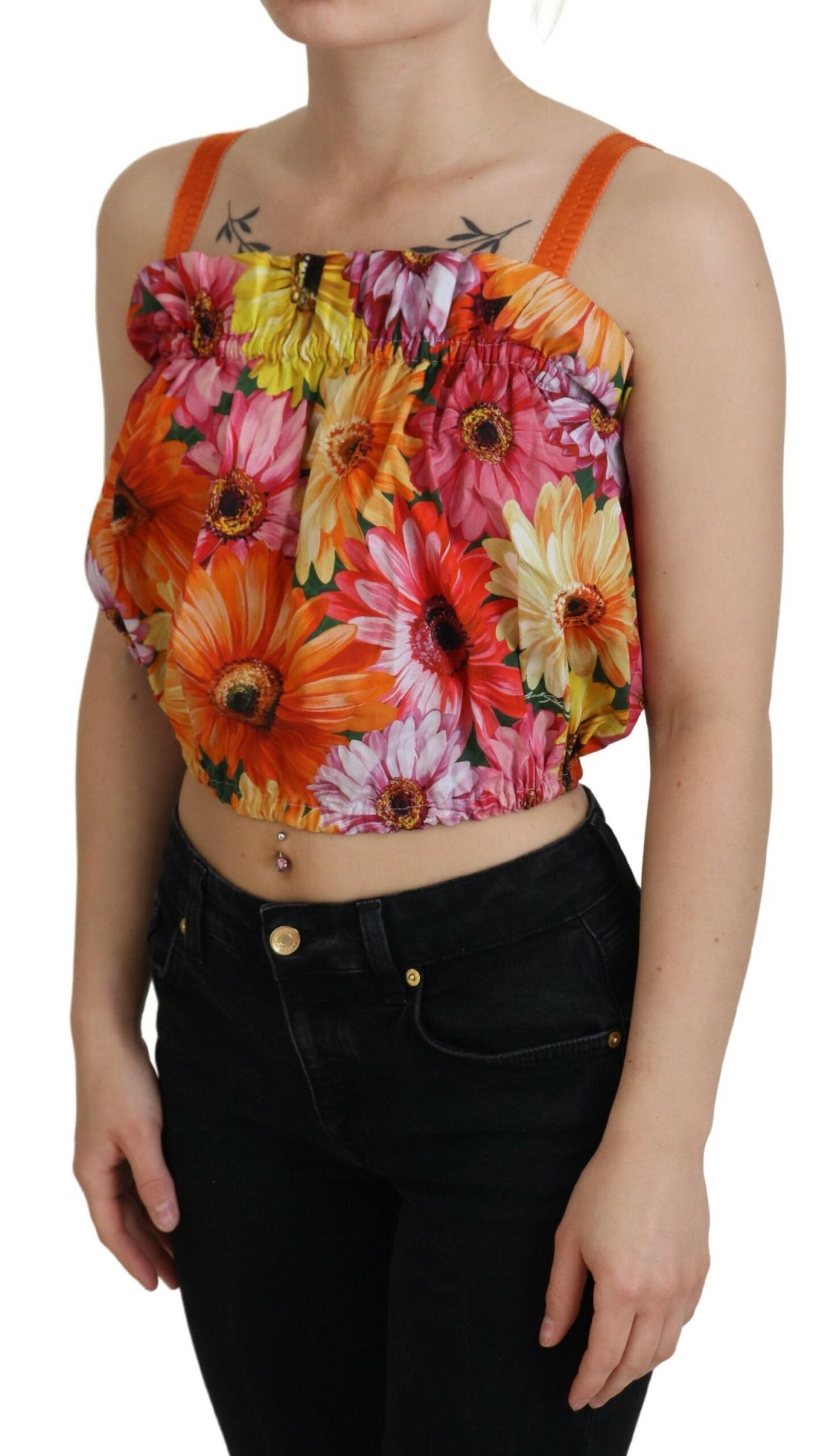 Dolce & Gabbana Blouse Cropped Floral Cotton Tank Women's Top
