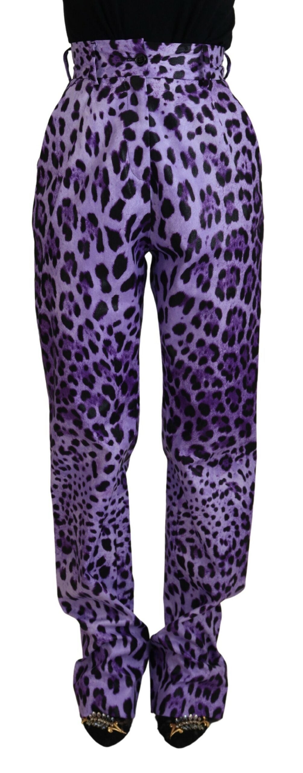 Dolce & Gabbana Purple Leopard Print High Waist Women's Pants
