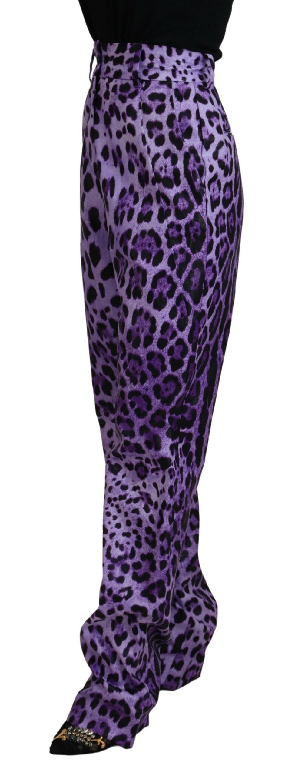 Dolce & Gabbana Purple Leopard Print High Waist Women's Pants