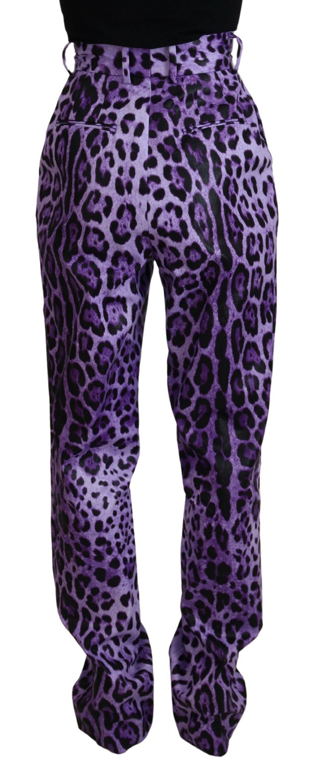 Dolce & Gabbana Purple Leopard Print High Waist Women's Pants