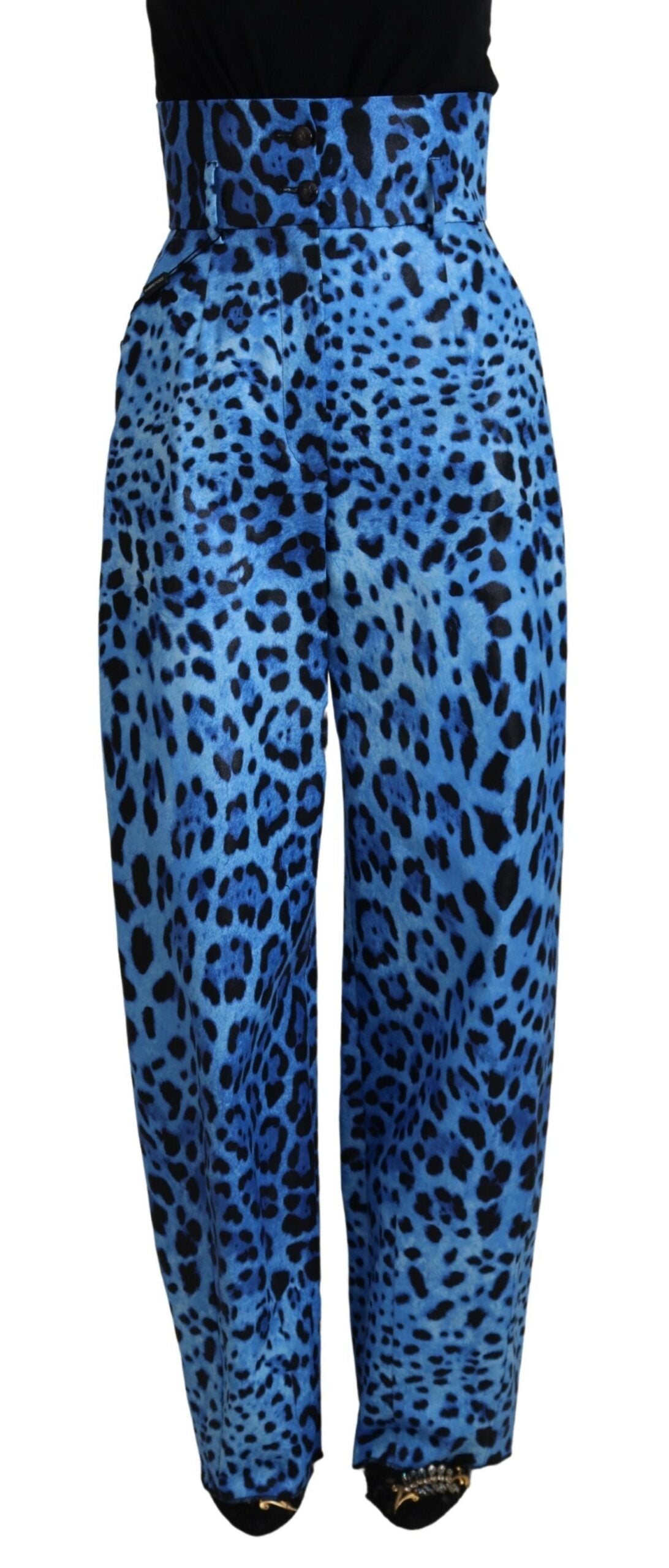 Dolce & Gabbana Blue Leopard Print High Waist Women's Pants
