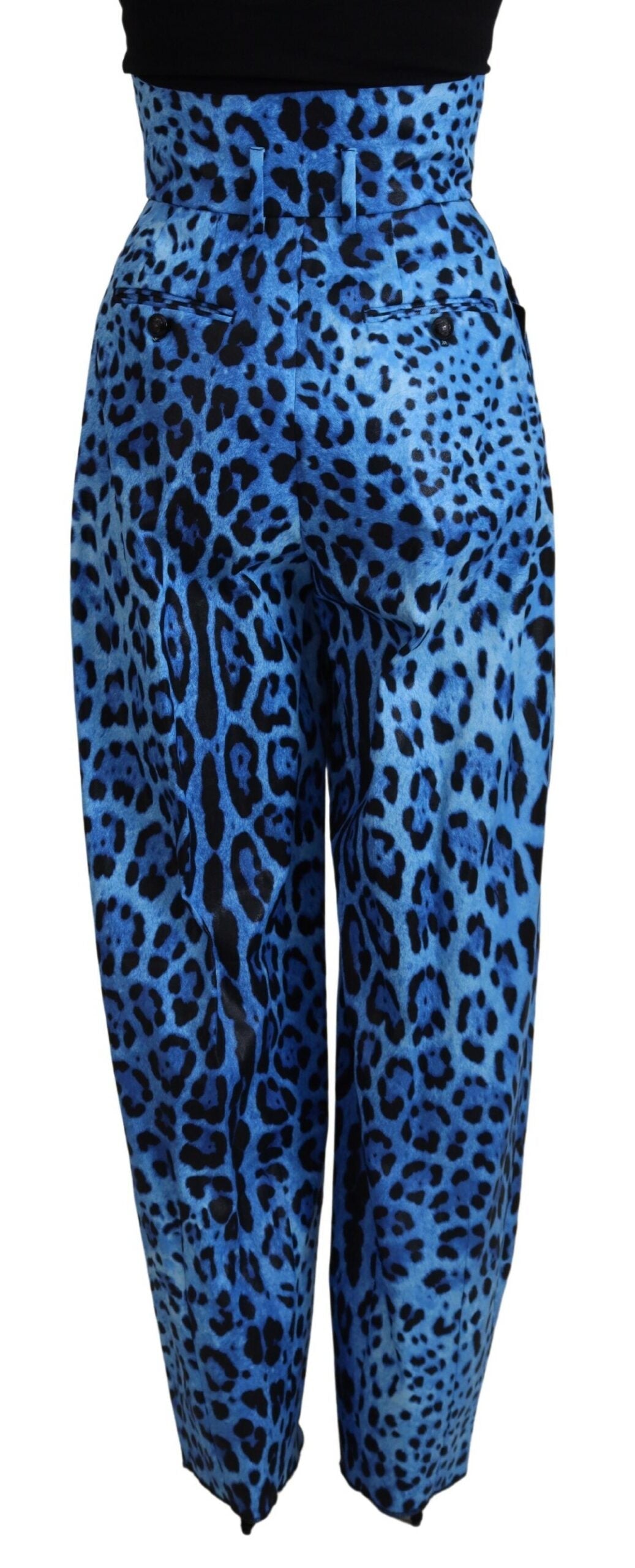 Dolce & Gabbana Blue Leopard Print High Waist Women's Pants