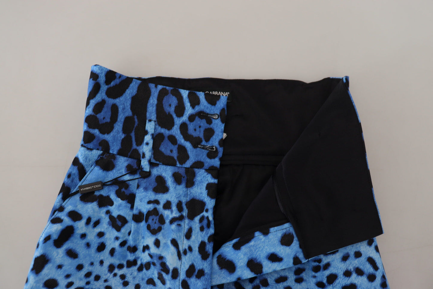 Dolce & Gabbana Blue Leopard Print High Waist Women's Pants