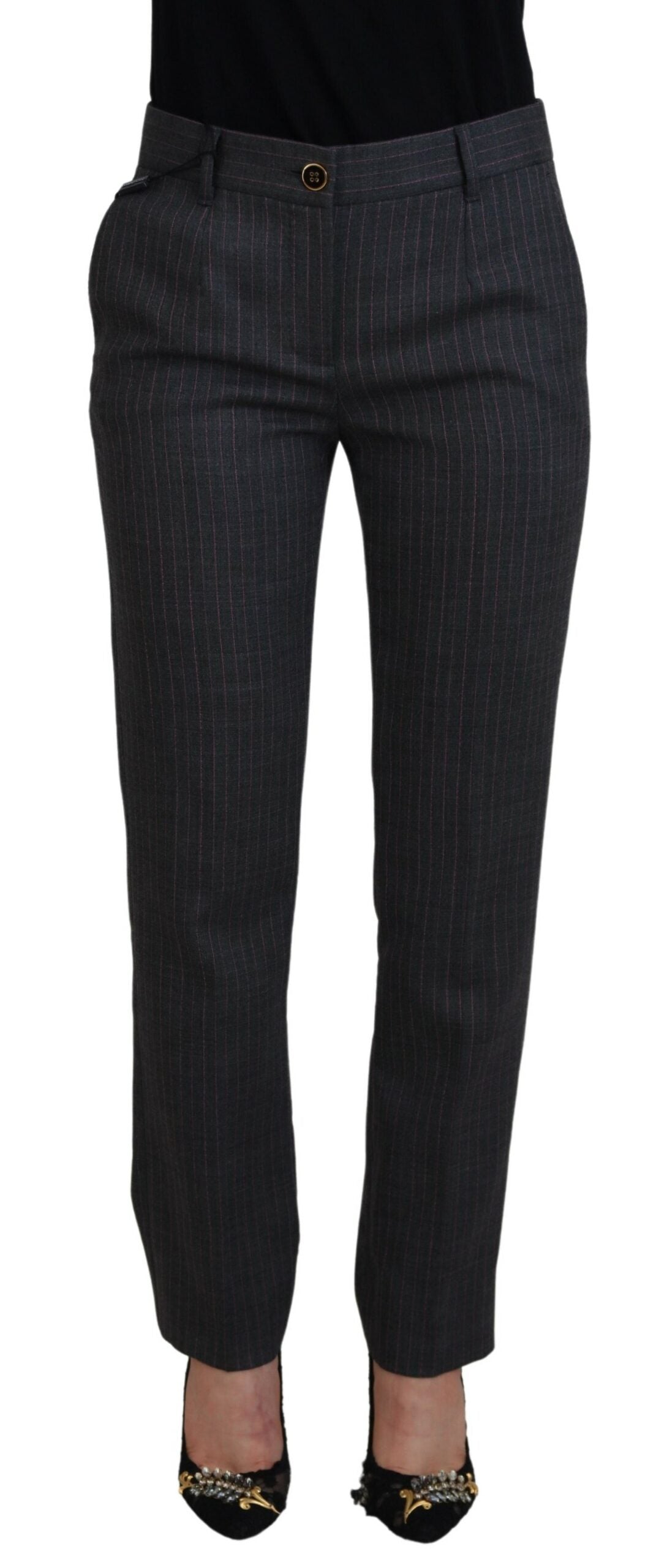 Dolce & Gabbana Gray Stripes Wool Tapered Women Women's Pants