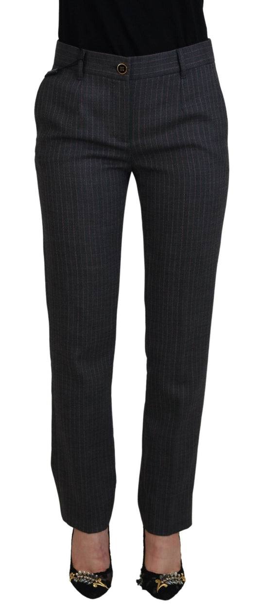 Dolce & Gabbana Gray Stripes Wool Tapered Women Women's Pants