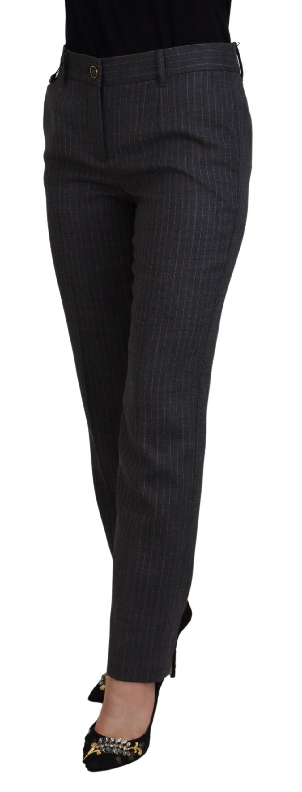 Dolce & Gabbana Gray Stripes Wool Tapered Women Women's Pants