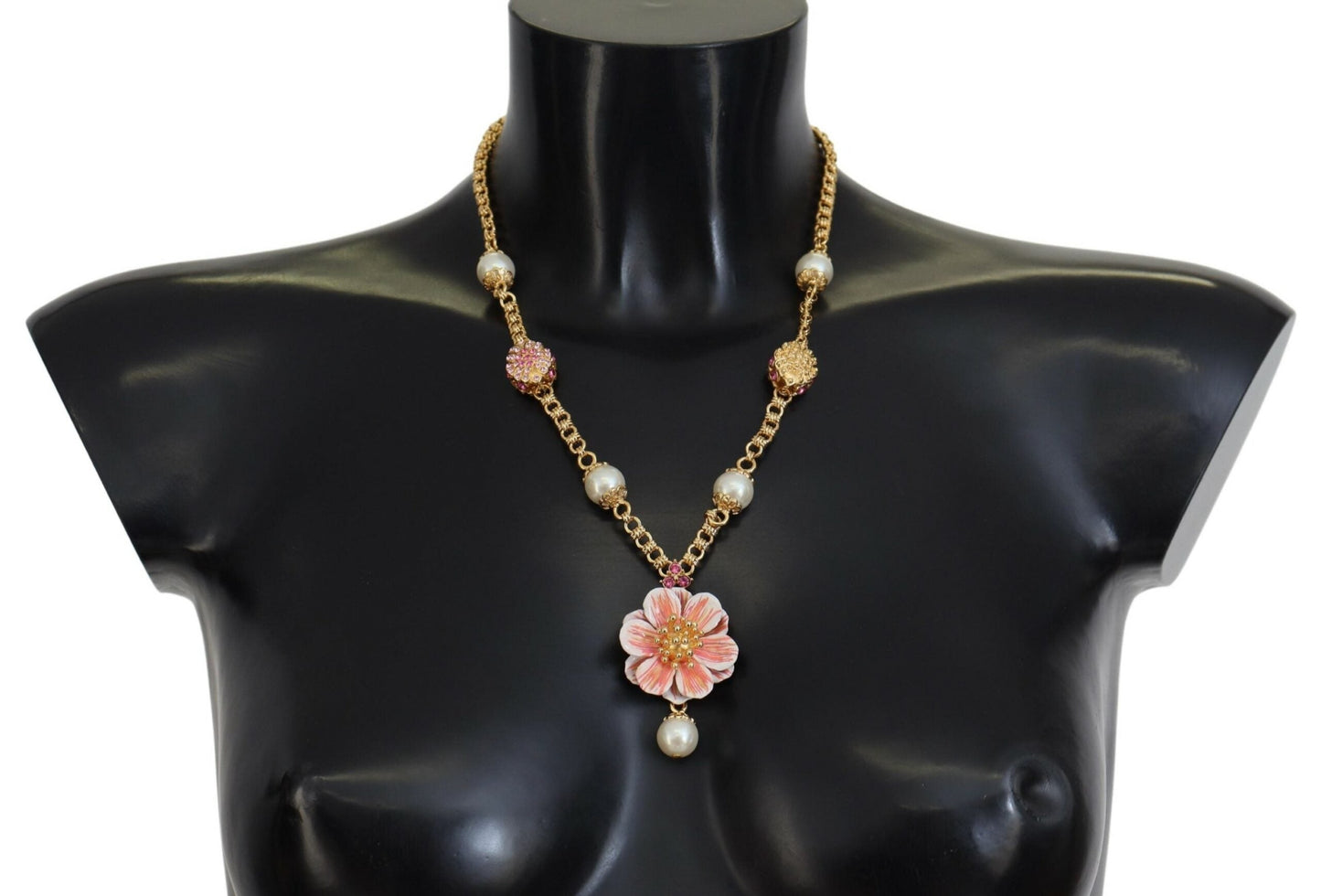 Dolce & Gabbana Gold Tone Floral Crystals Pink Embellished Women's Necklace