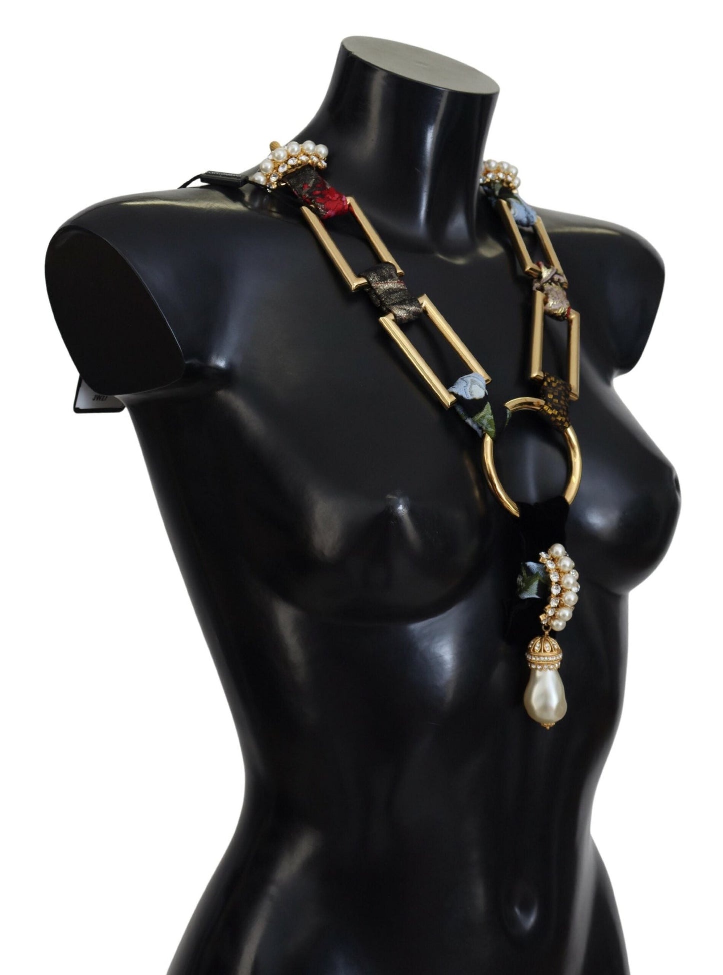 Dolce & Gabbana Gold Brass Sicily Crystal Robe Statement Women's Necklace