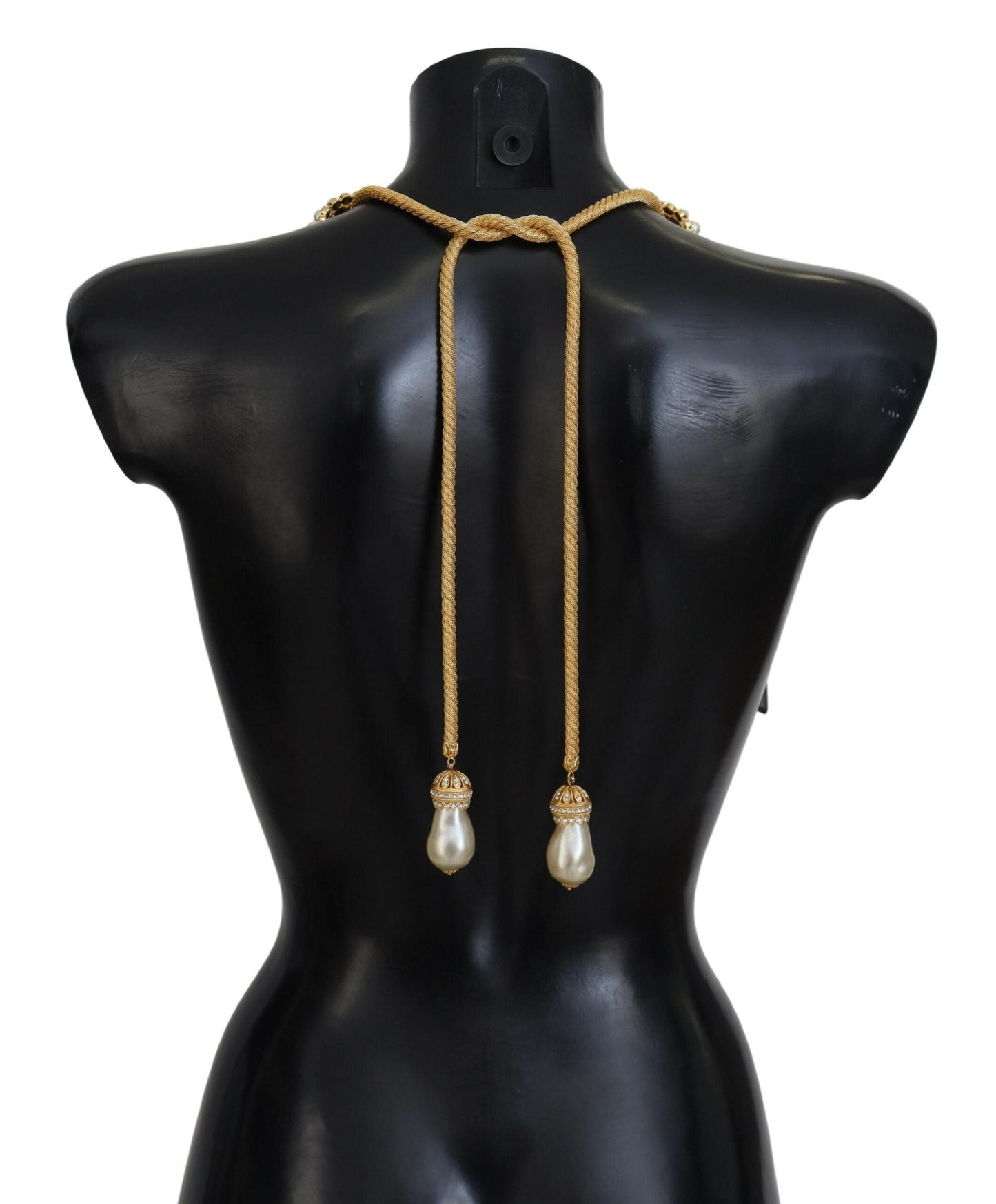 Dolce & Gabbana Gold Brass Sicily Crystal Robe Statement Women's Necklace