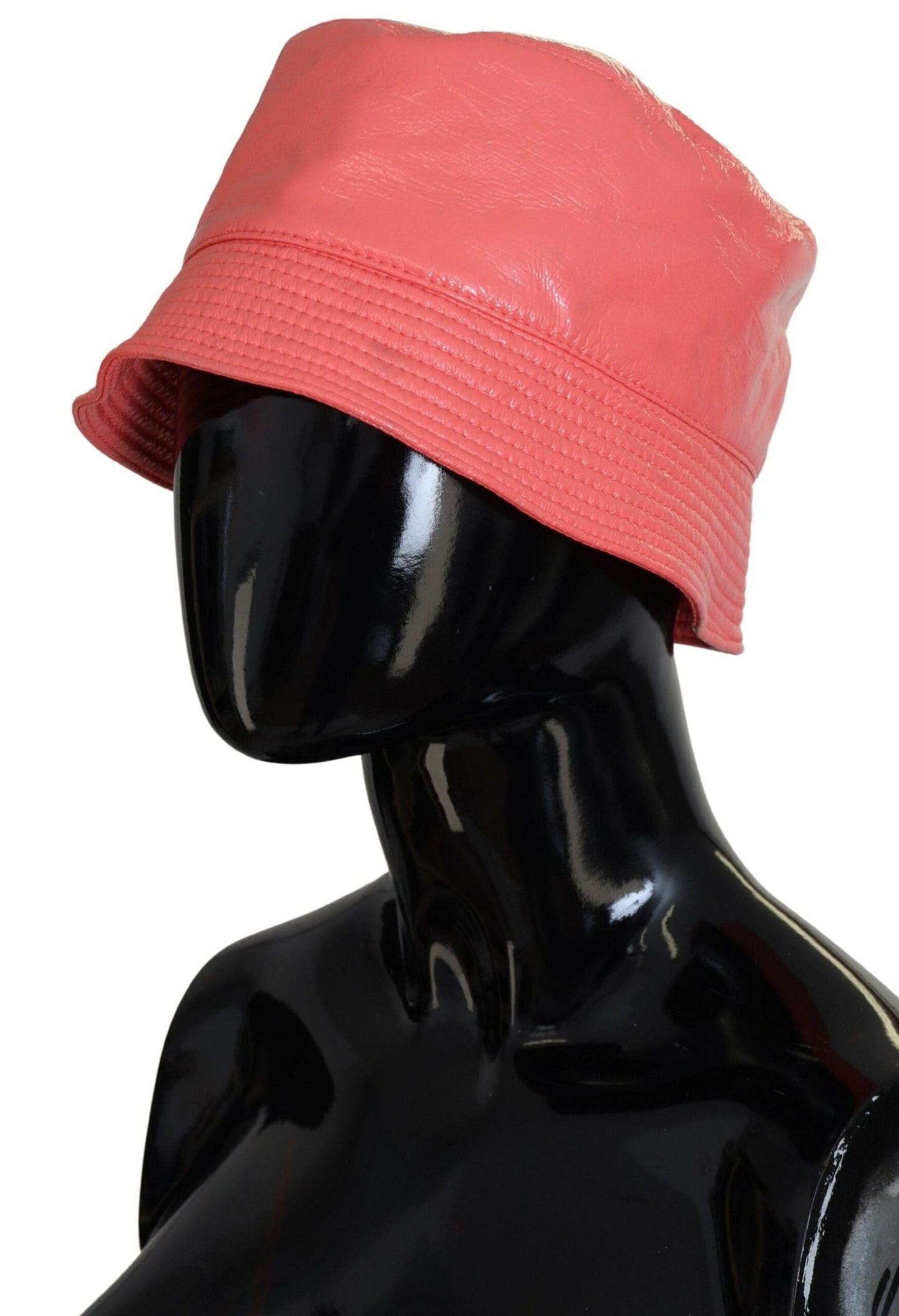 Dolce & Gabbana Peach Quilted Faux Leather Women Bucket Cap Women's Hat