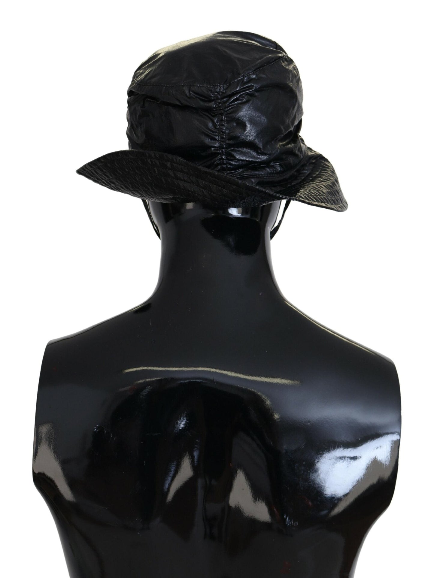 Dolce & Gabbana Black Quilted Faux Leather Women Bucket Cap Women's Hat