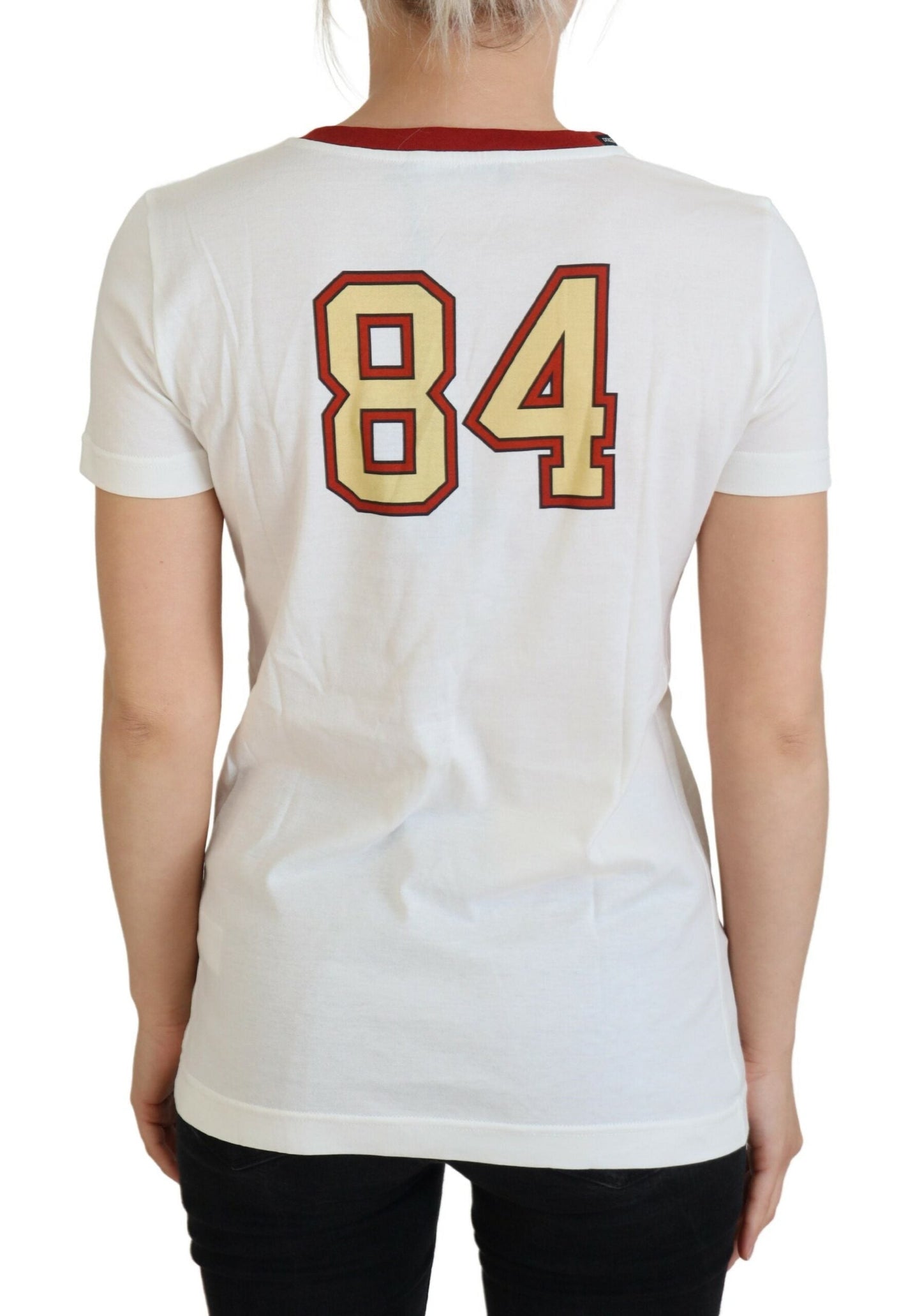 Dolce & Gabbana White Printed Short Sleeves Pullover Women's Top