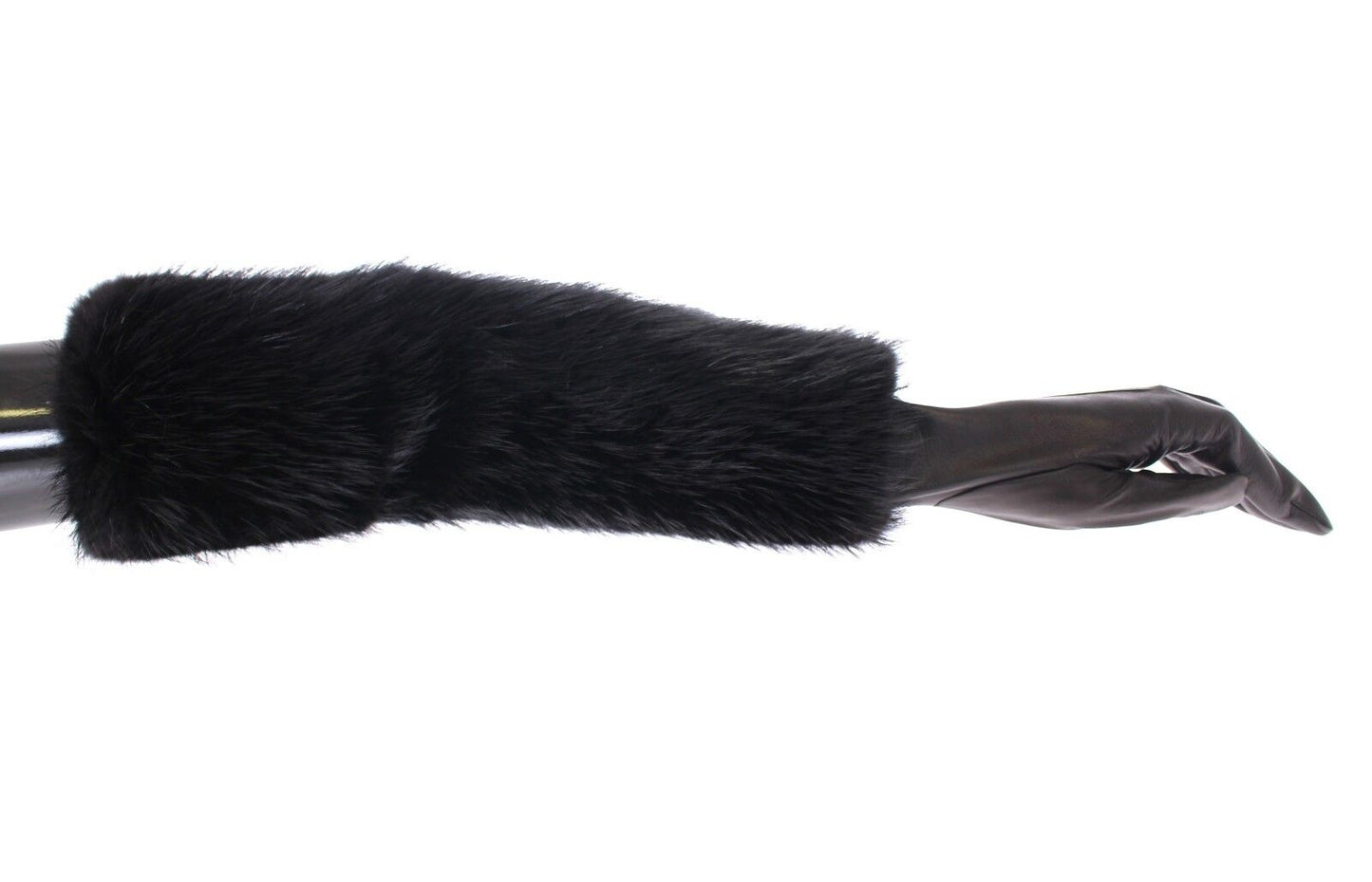 Dolce & Gabbana Black Beaver Fur Lambskin Leather Elbow Women's Gloves
