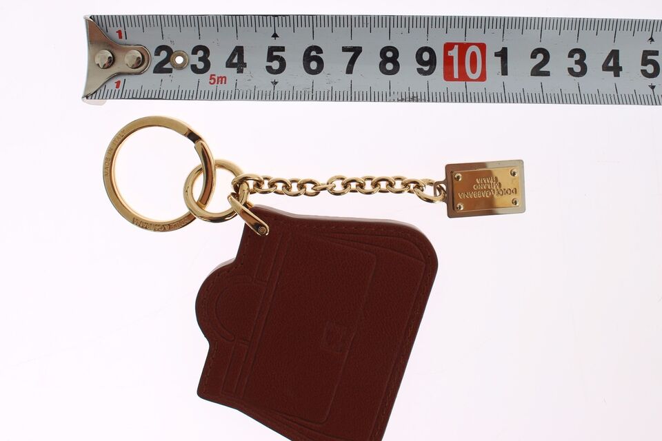 Dolce & Gabbana Brown Leather Miss SICILY Gold Finder Chain Men's Keychain