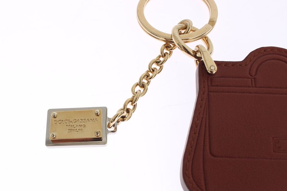 Dolce & Gabbana Brown Leather Miss SICILY Gold Finder Chain Men's Keychain
