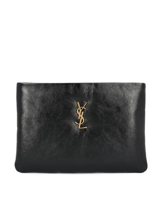 Saint Laurent Logo Plaque Clutch Bag Black