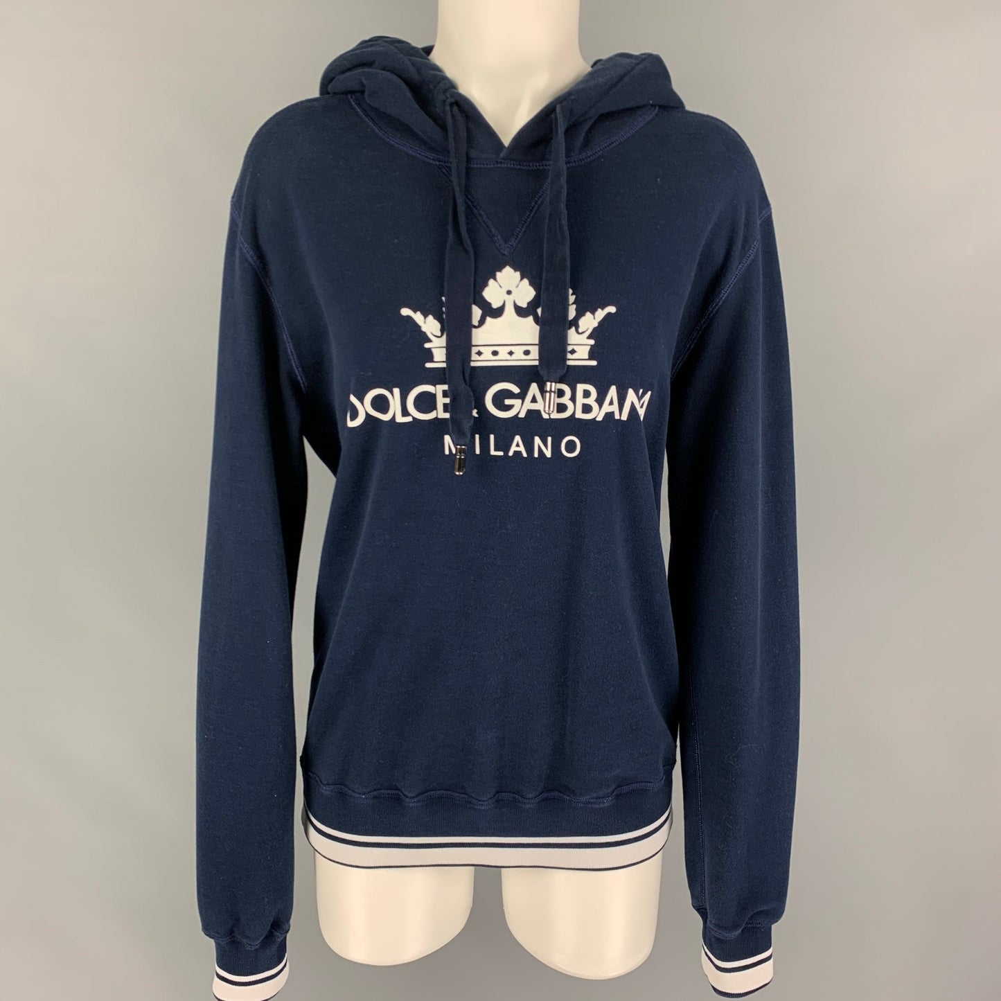 DOLCE & GABBANA Size 8 Navy White Cotton Polyester Logo Hoodie