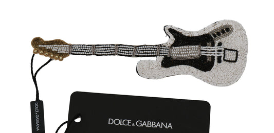 Dolce & Gabbana Gold Brass Beaded Guitar Pin Accessory Women's Brooch