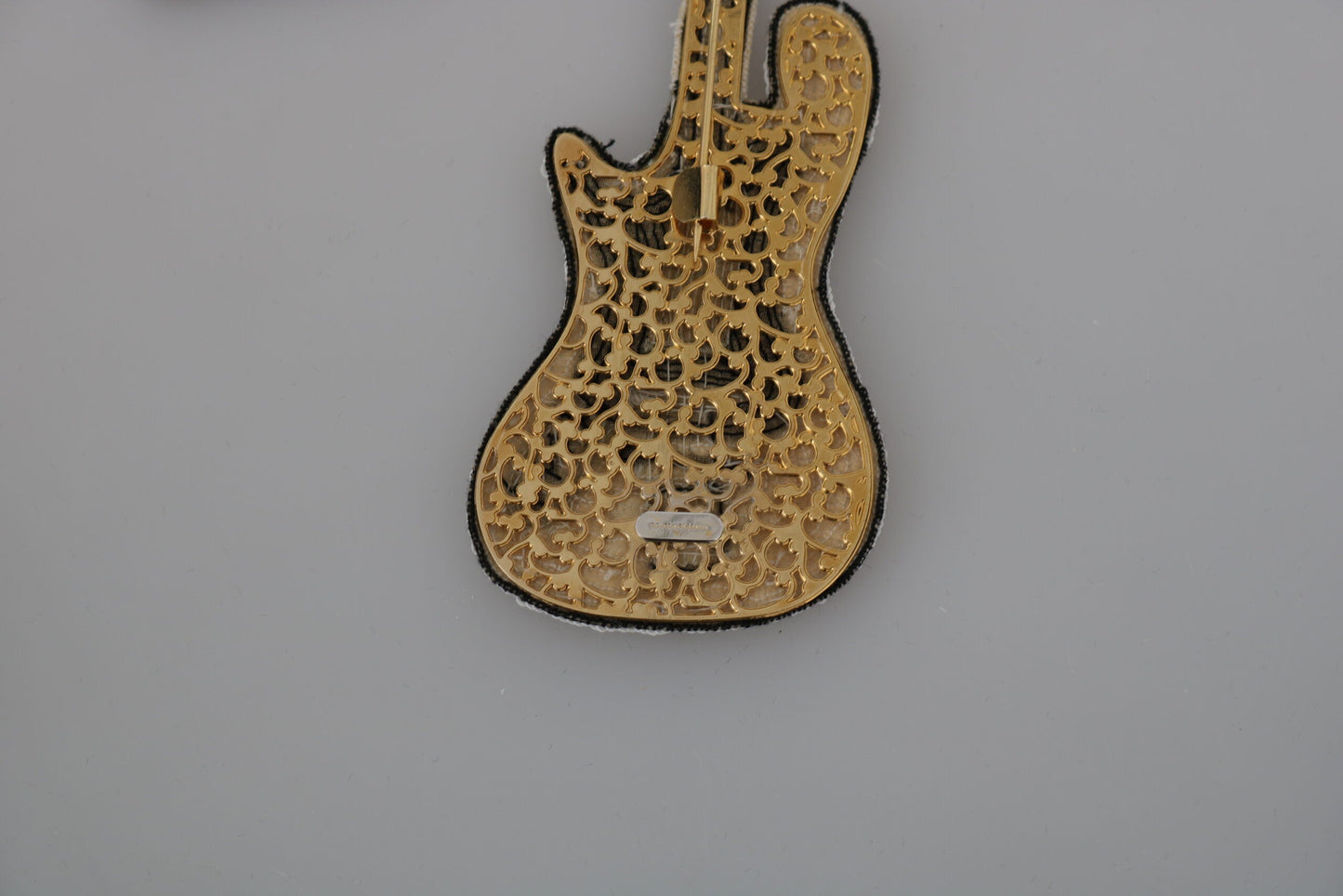 Dolce & Gabbana Gold Brass Beaded Guitar Pin Accessory Women's Brooch