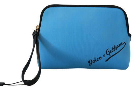 Dolce & Gabbana Blue Logo Print Hand Pouch Leopard Print Toiletry Women's Bag