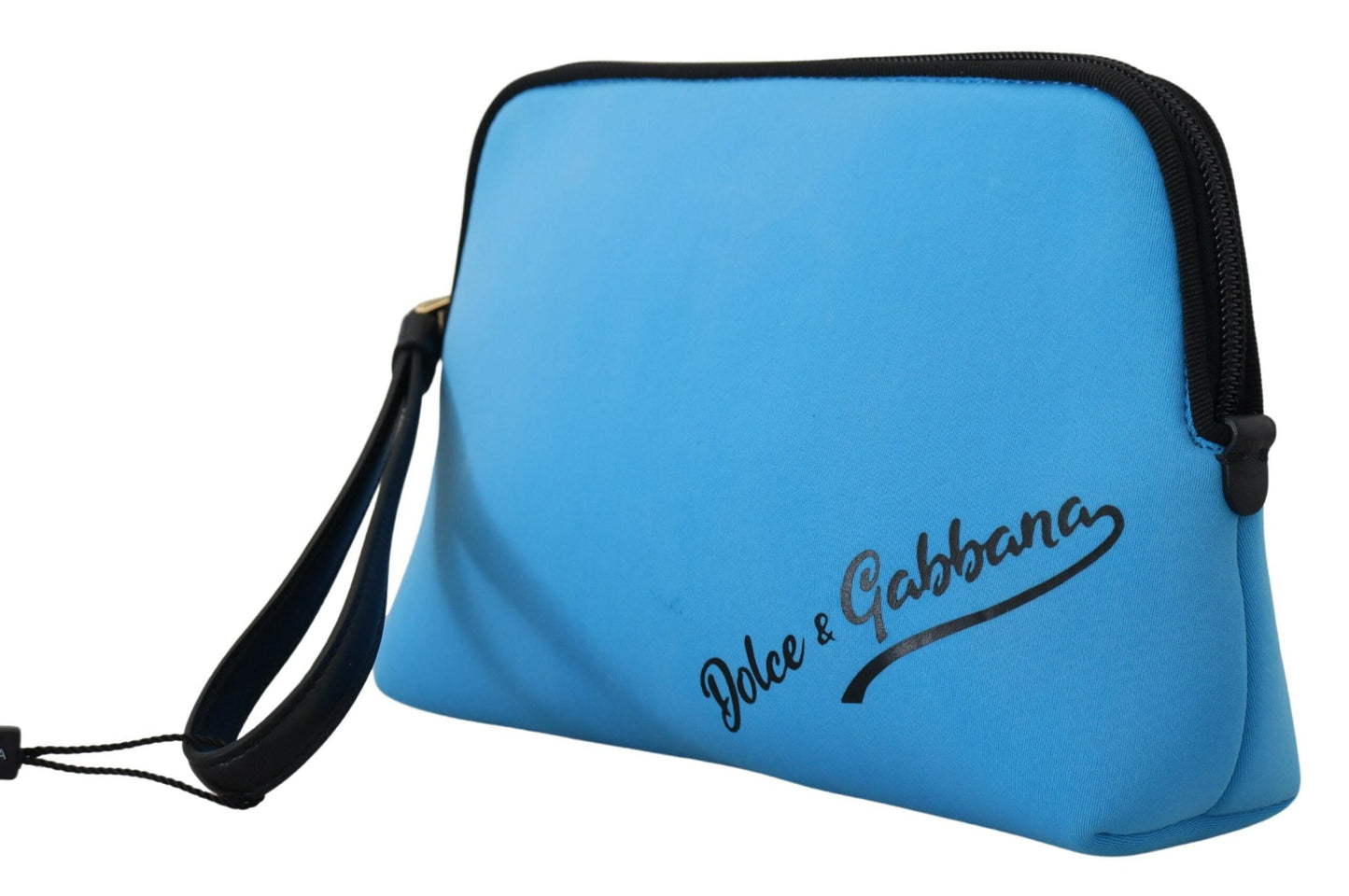 Dolce & Gabbana Blue Logo Print Hand Pouch Leopard Print Toiletry Women's Bag