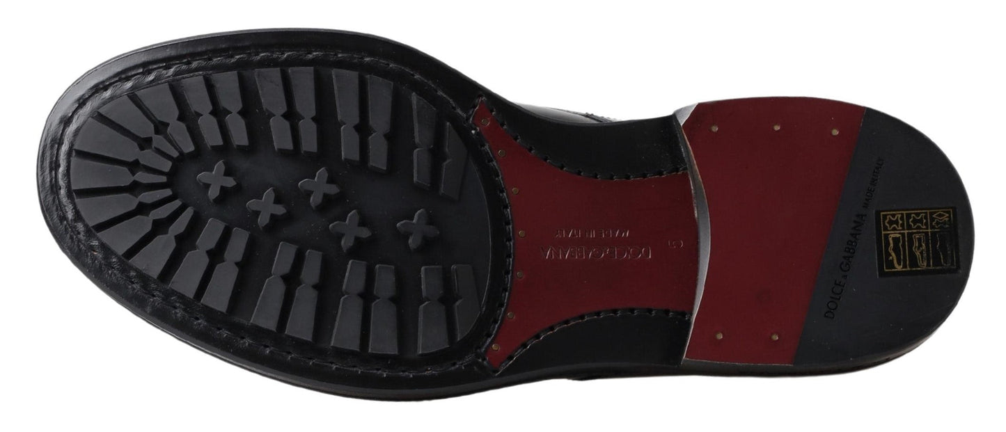 Dolce & Gabbana Black Leather Men Short Boots Lace Up Men's Shoes