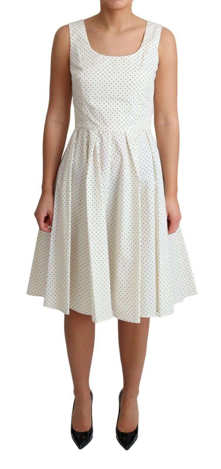 Dolce & Gabbana White Polka Dotted Cotton A-Line Women's Dress