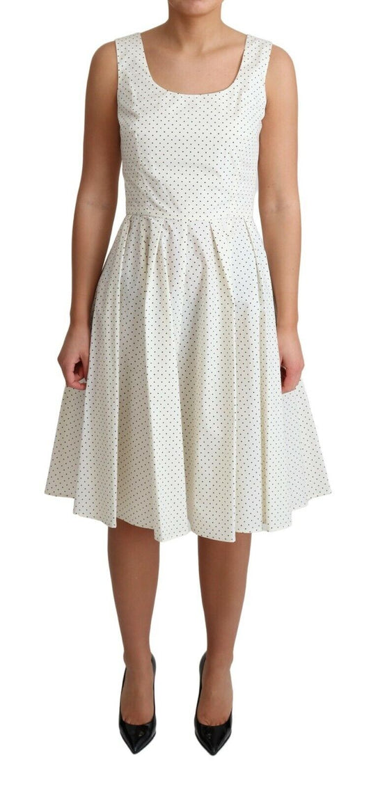 Dolce & Gabbana White Polka Dotted Cotton A-Line Women's Dress