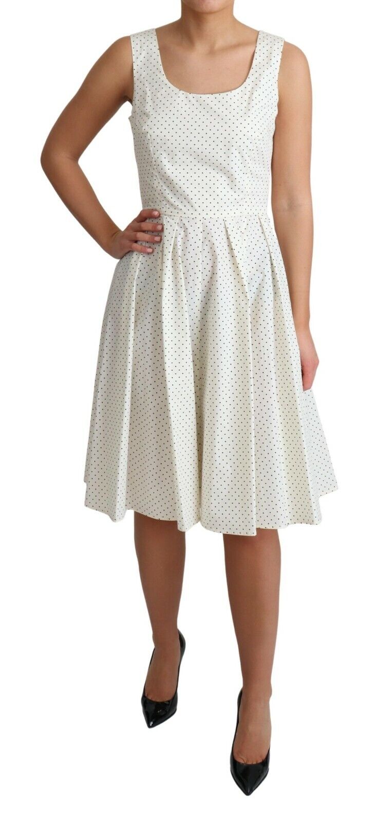 Dolce & Gabbana White Polka Dotted Cotton A-Line Women's Dress