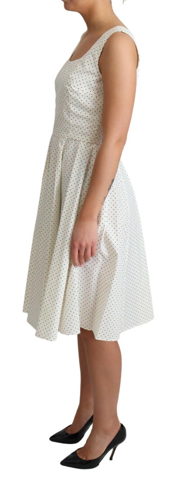 Dolce & Gabbana White Polka Dotted Cotton A-Line Women's Dress