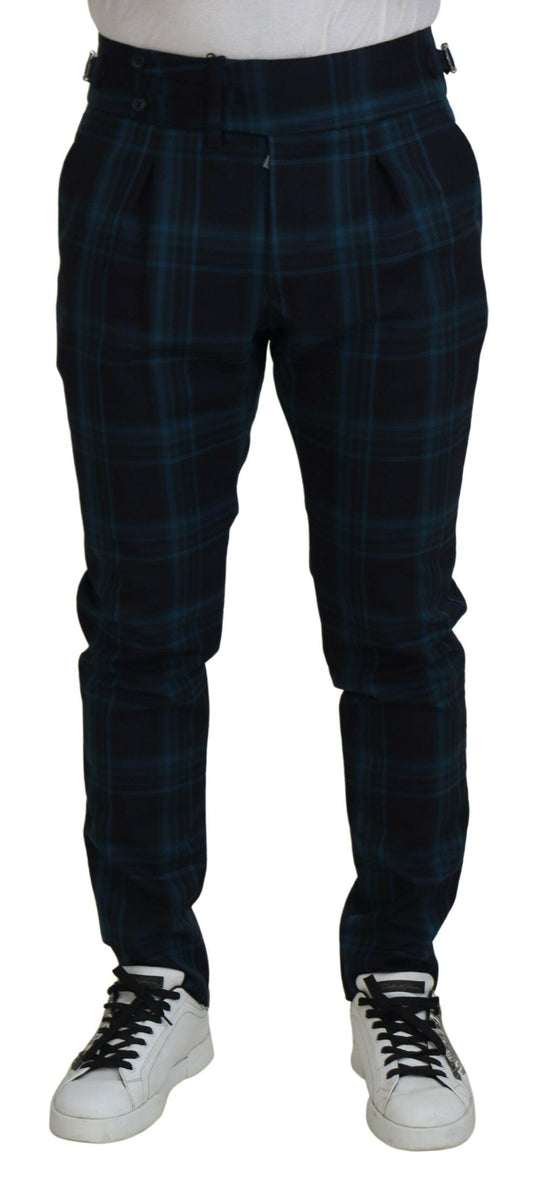 Dolce & Gabbana Blue Purple Plaid Wool Trousers Men's Pants
