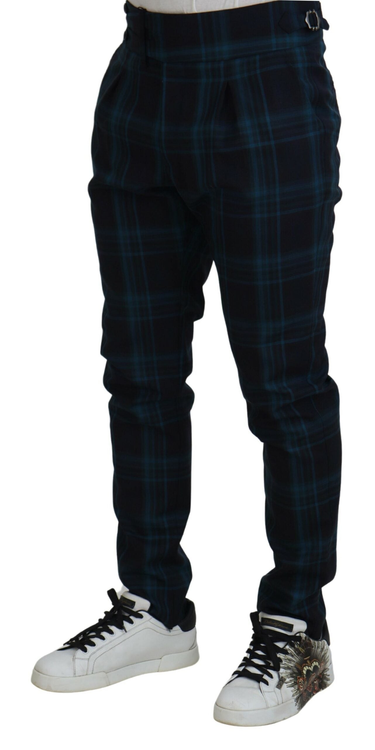 Dolce & Gabbana Blue Purple Plaid Wool Trousers Men's Pants