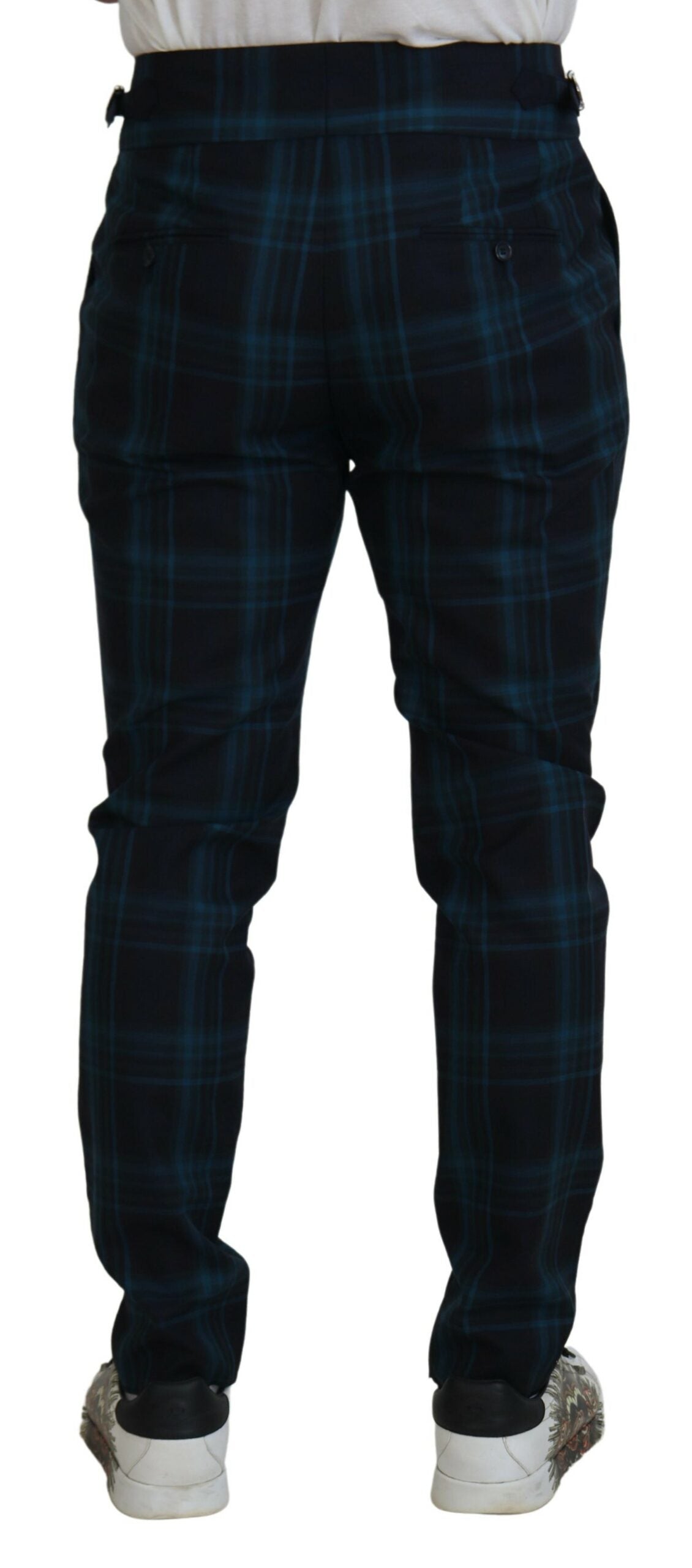 Dolce & Gabbana Blue Purple Plaid Wool Trousers Men's Pants
