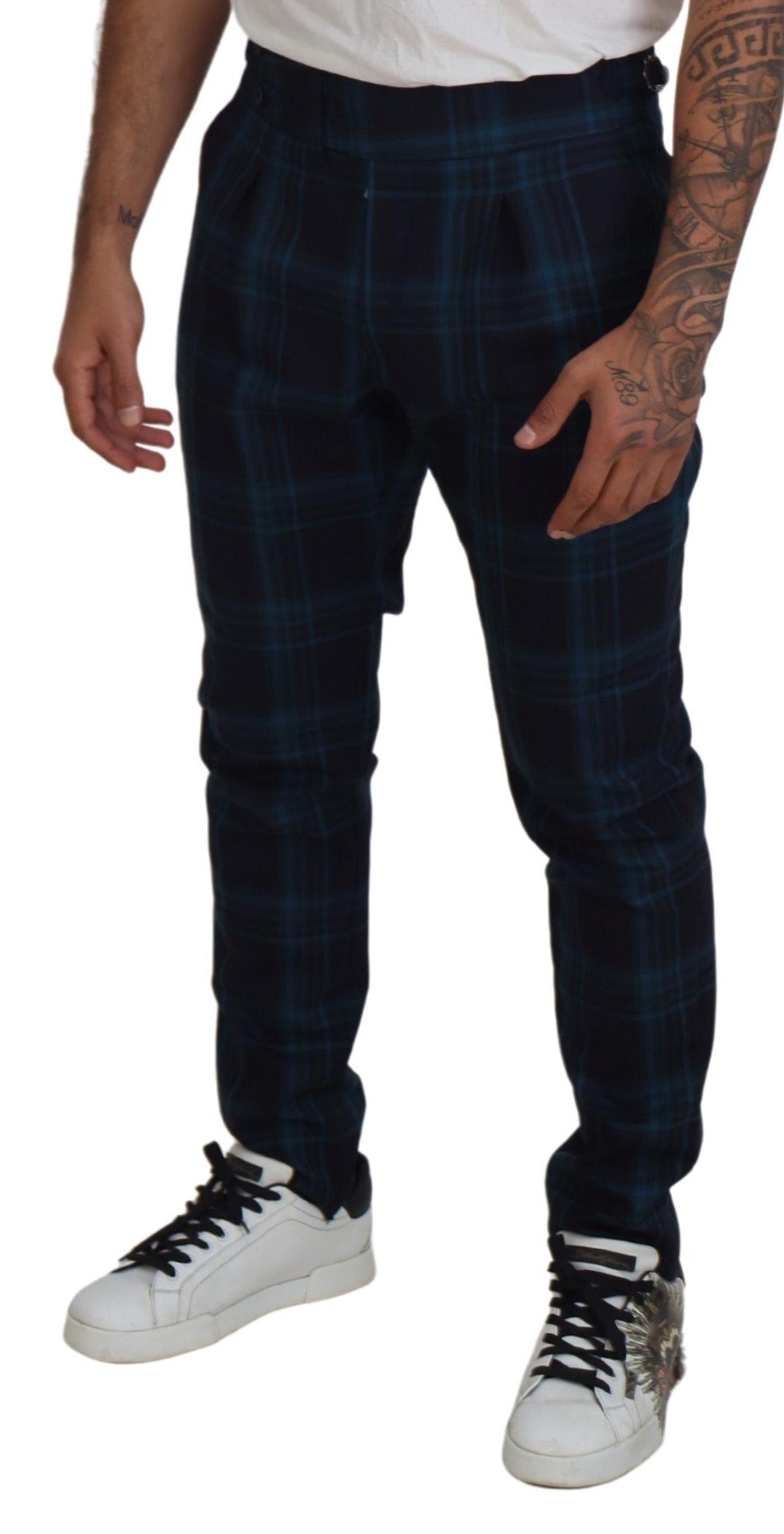 Dolce & Gabbana Blue Purple Plaid Wool Trousers Men's Pants