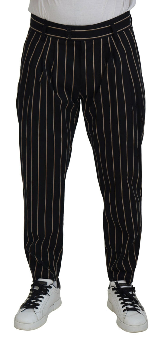 Dolce & Gabbana Black Beige Striped Cotton Stretch Men's Pants