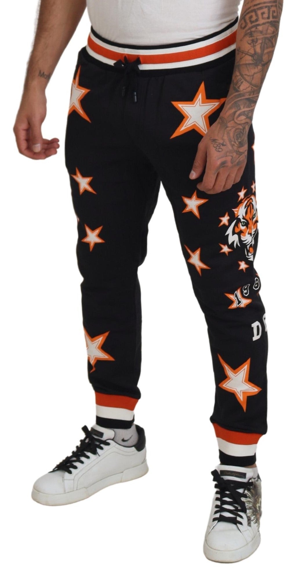 Dolce & Gabbana Black Orange Star Trousers Sport Men's Pants