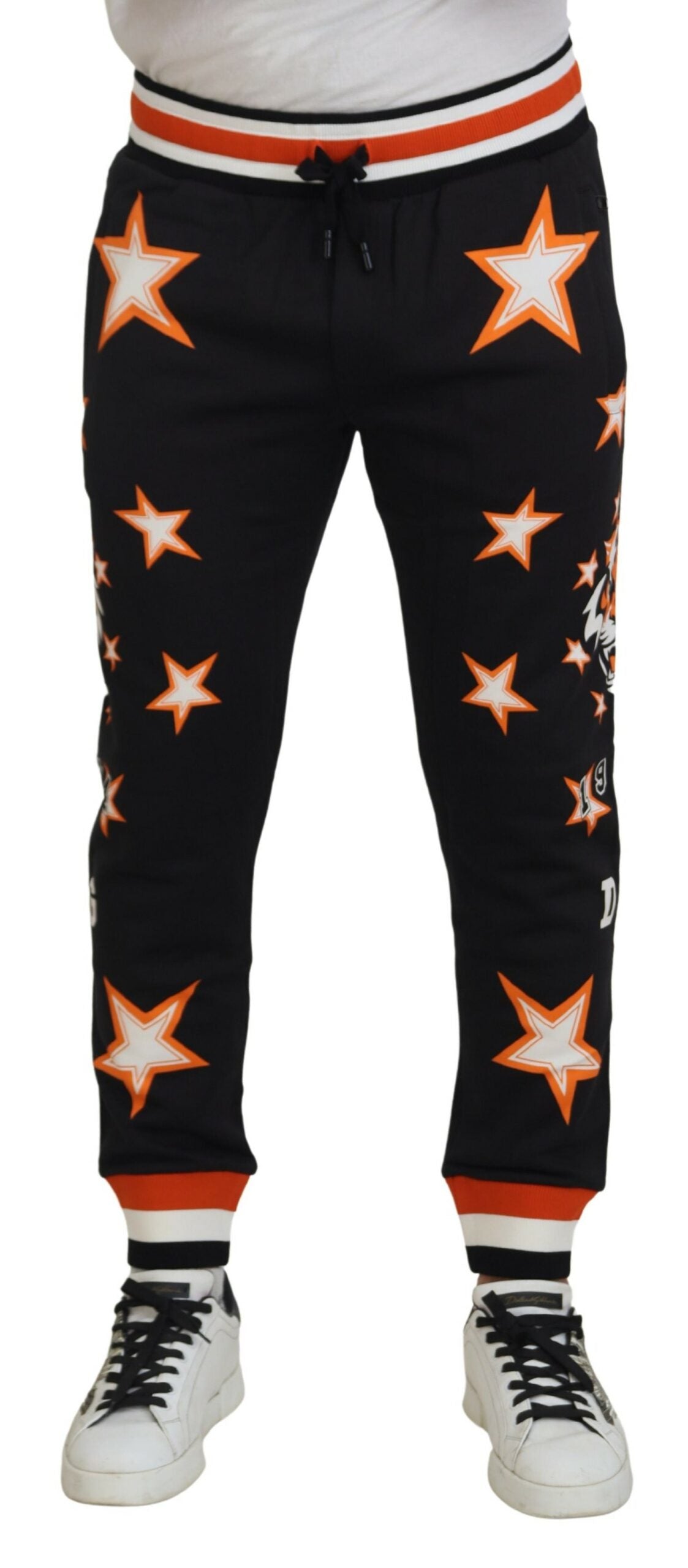 Dolce & Gabbana Black Orange Star Trousers Sport Men's Pants