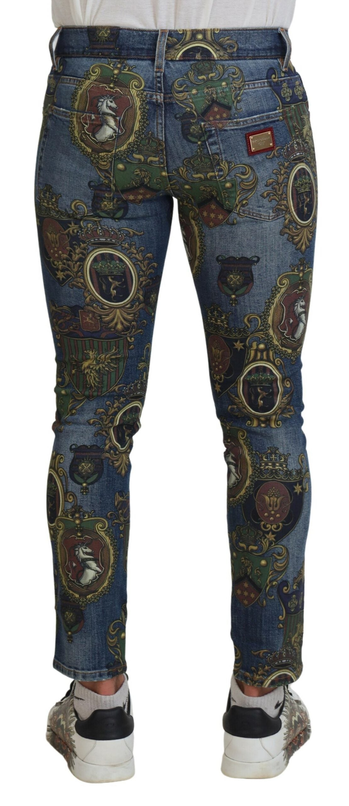 Dolce & Gabbana Blue Medal Print Slim Fit Cotton Men's Jeans