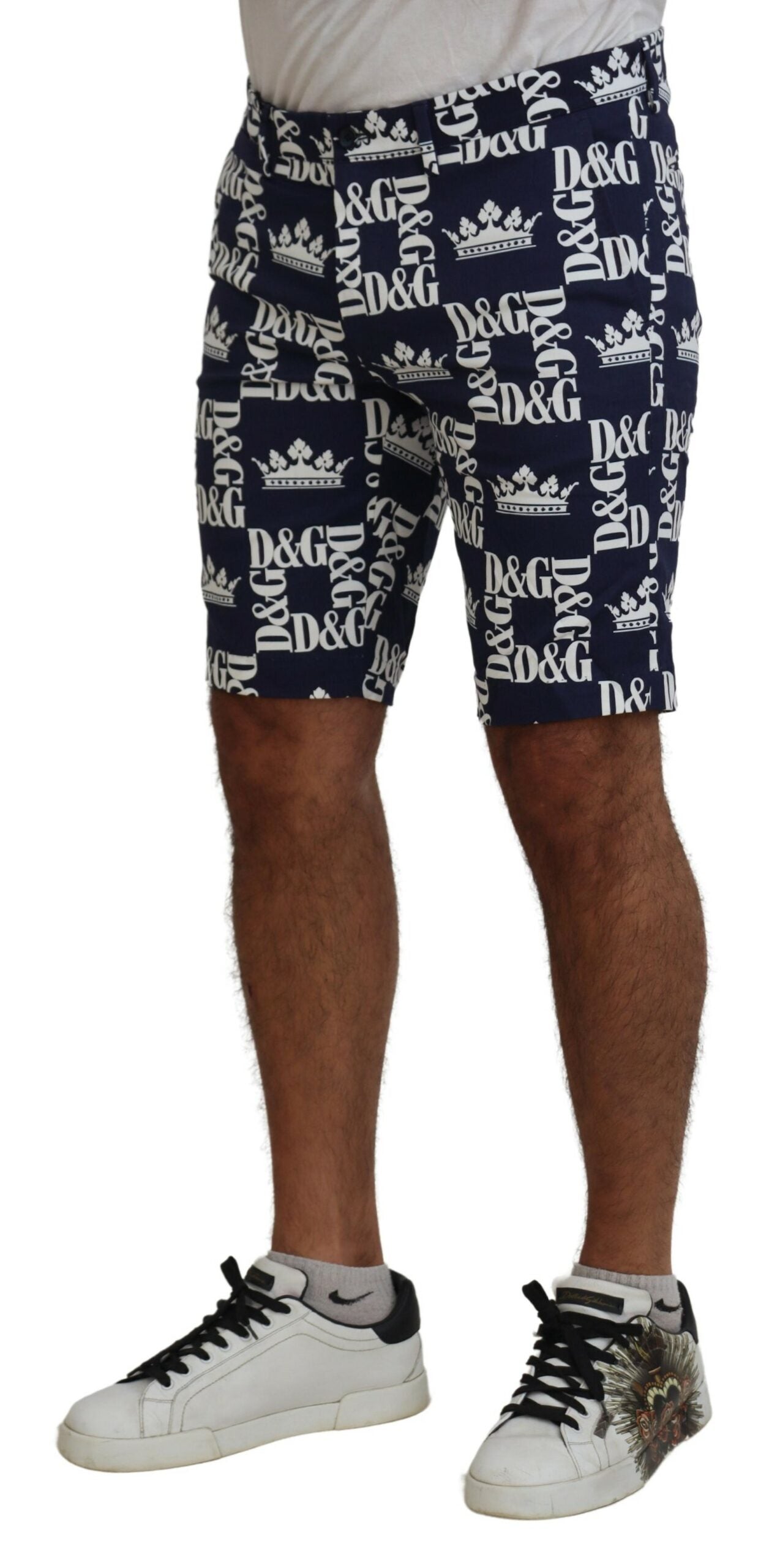 Dolce & Gabbana Blue Logo Print Cotton Chinos Men's Shorts