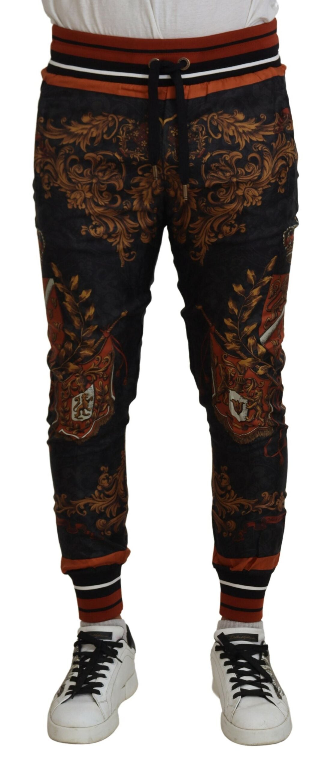 Dolce & Gabbana Gray Silk Baroque Crown Trousers Sport Men's Pants