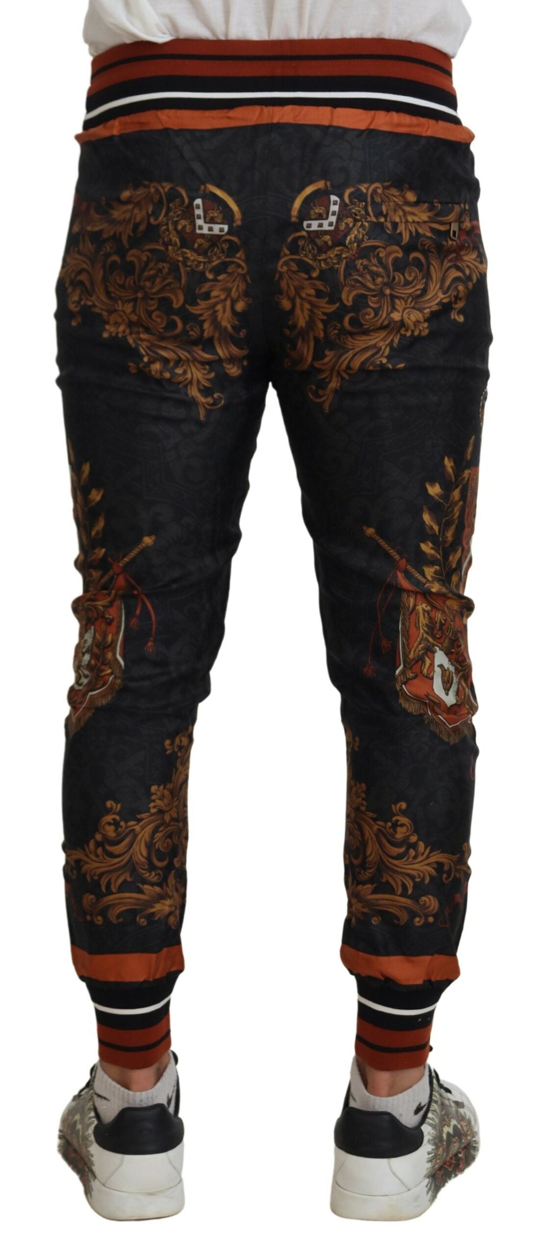 Dolce & Gabbana Gray Silk Baroque Crown Trousers Sport Men's Pants