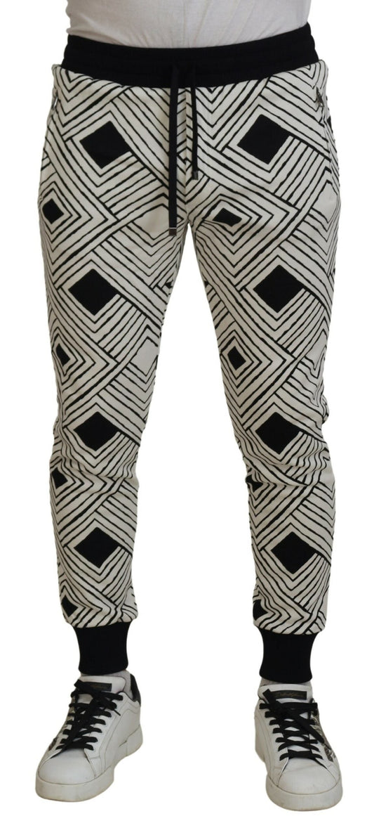 Dolce & Gabbana Black White Cotton Trousers Sport Men's Pants