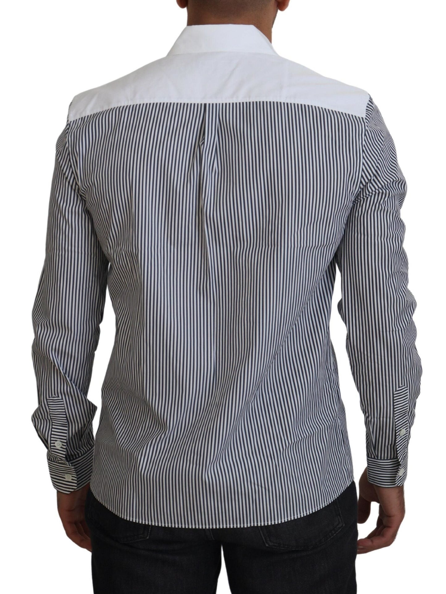 Dolce & Gabbana Gray White Striped Slim Fit Men's Shirt